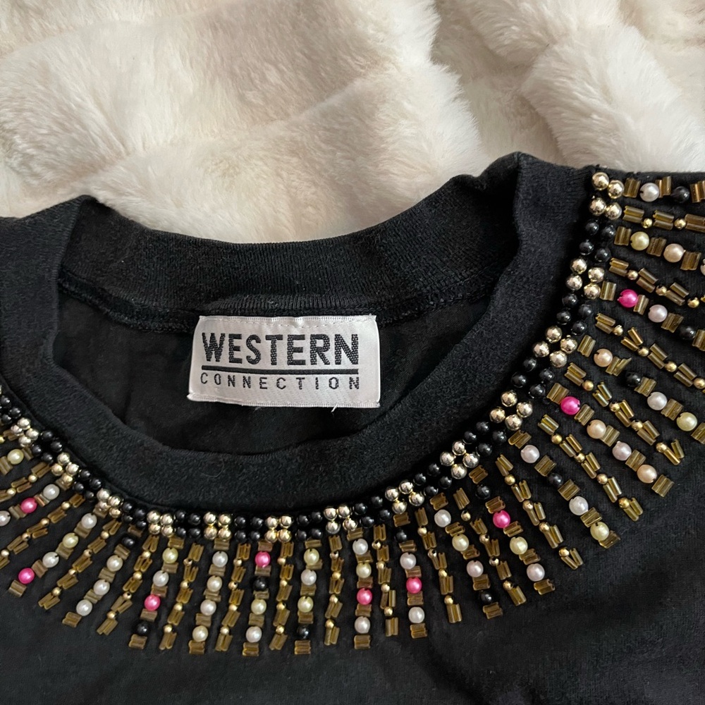 VTG 80s Midwest XL Cowgirl Beaded Casual Dressy Rodeo Western Connection Tee